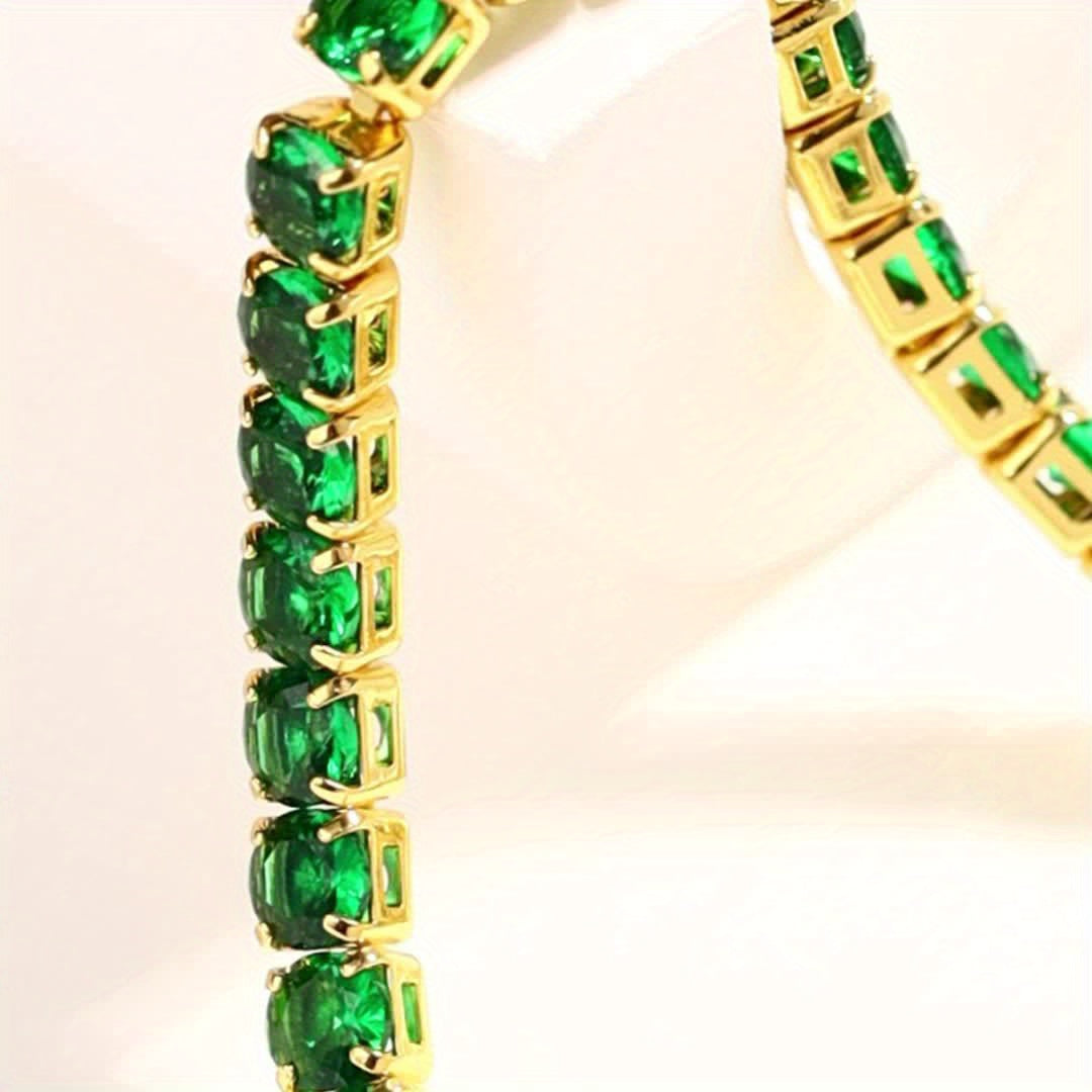 Bohemian Emerald Green Zirconia Gold Plated Tennis Bracelet - Elena Harper