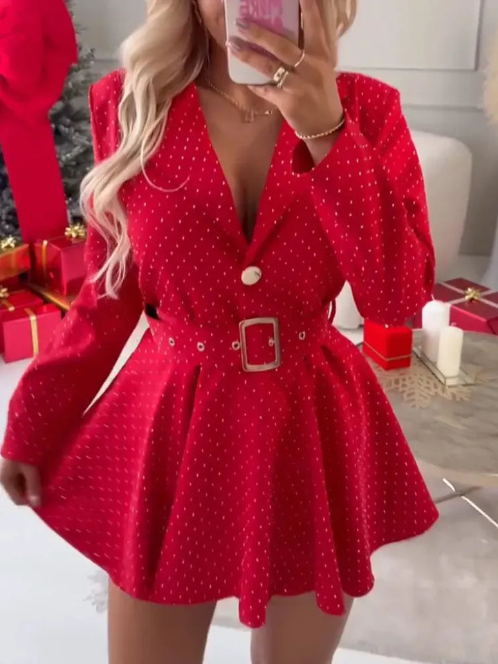 Luze Polka Dot Blazer Mini Dress with Buckle Belt - Elena Harper