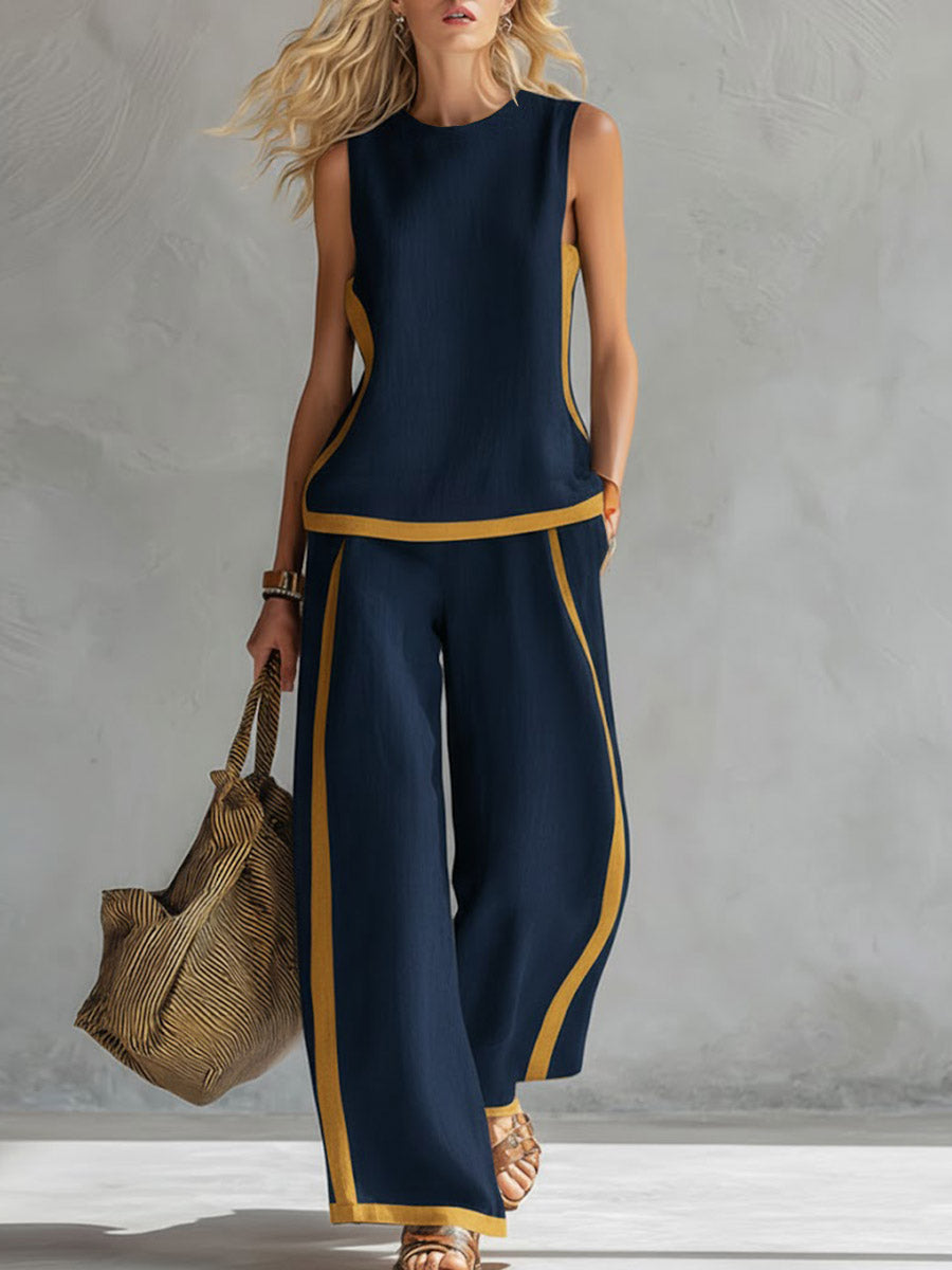 Lunara Stylish Linen Outfit with Wide Pants, view 3 - Elena Harper