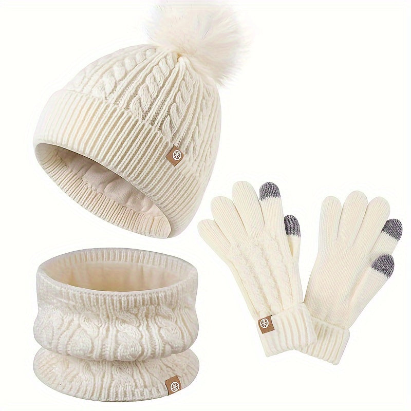 3-piece Winter Set for Women with Hat, Scarf, and Gloves