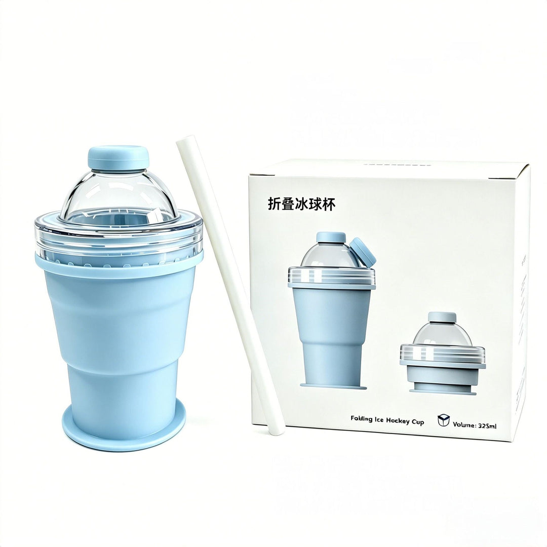 Foldable Silicone Ice Ball Cup with 2-in-1 Ice Mold and Travel Bottle