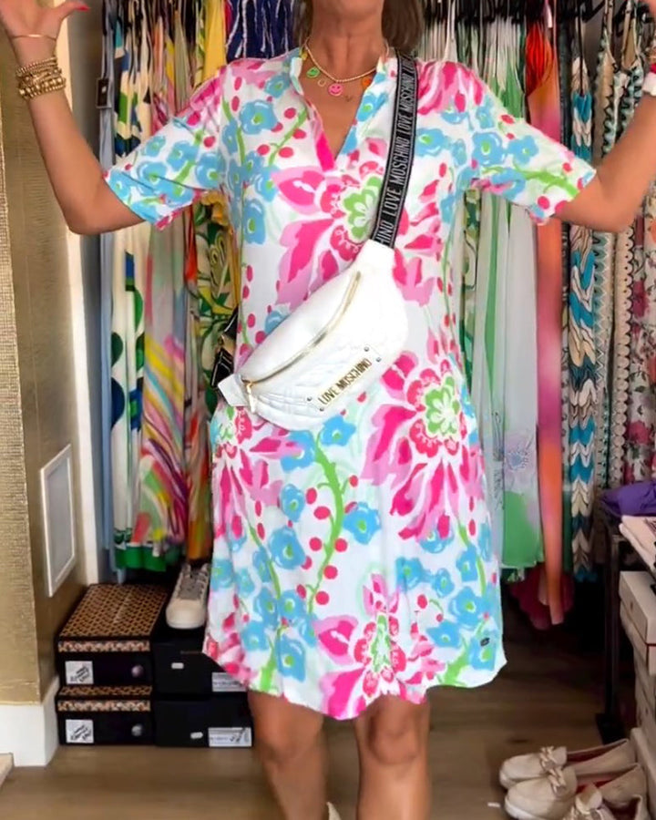 Ivendra Short Sleeve Floral Print Dress - Elena Harper