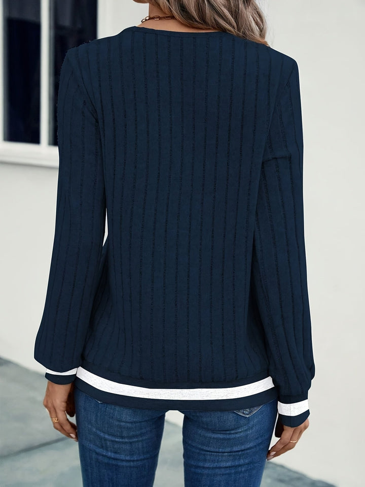 Talia Color-Block Ribbed Long Sleeve Top - Elena Harper