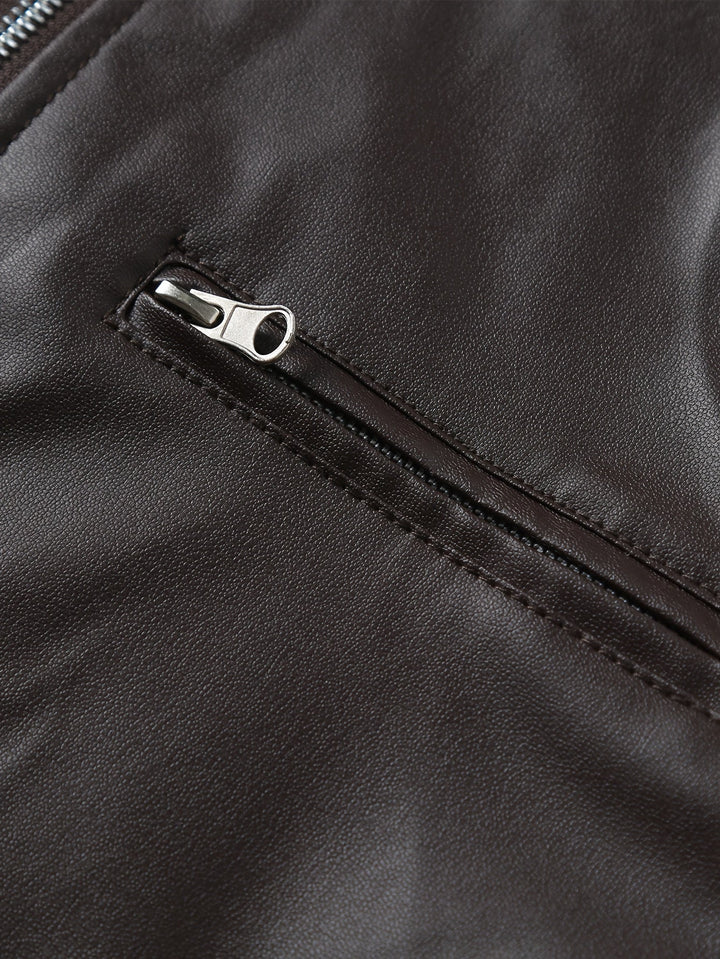 Roman Stand-Collar Moto Jacket, view 10 - Elena Harper