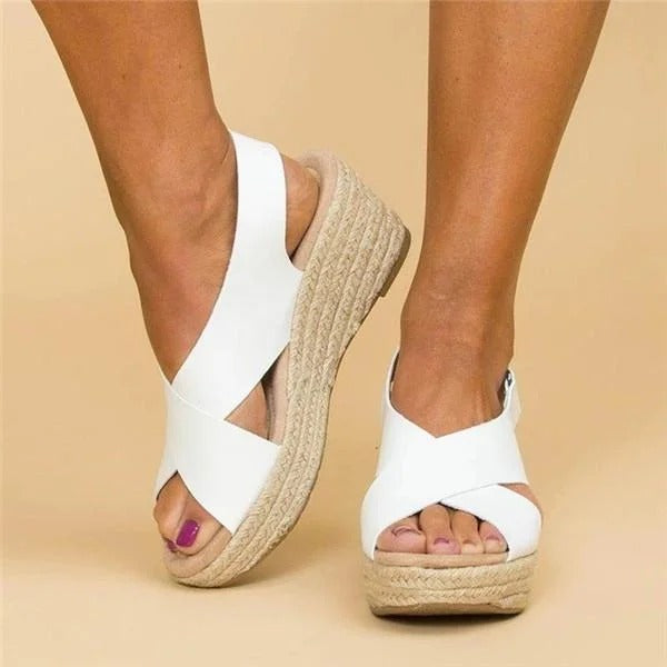 Annika orthopedic open-toe wedges by Emma & Rose Cape Town, bohemian style women's sandals with wooden soles and woven straps.
