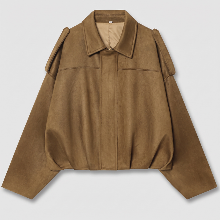 Mila | Elegant Cropped Suede Bomber Jacket with Collar