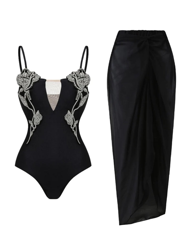 Rhinestone Rose One-Piece Swimsuit