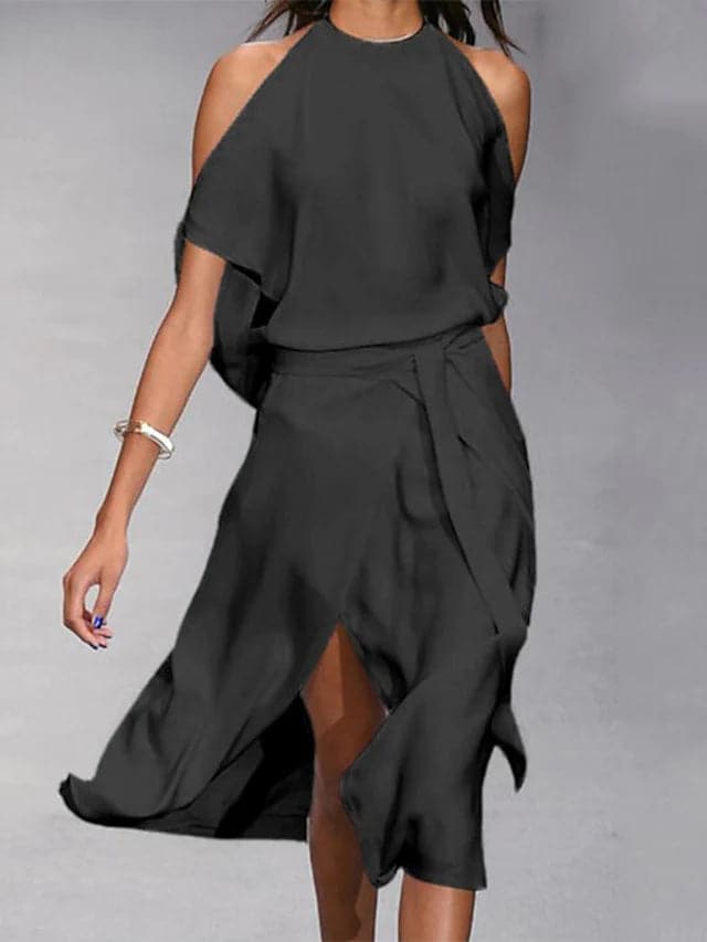 Aitana | Women's Midi Dress with Off-the-Shoulder Design and Flowing Cut