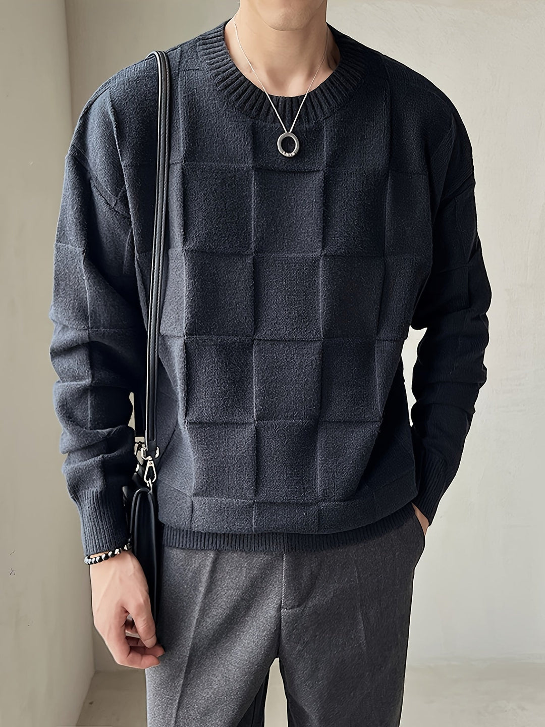 Sullivan Textured Check Crewneck Sweater - Elena Harper