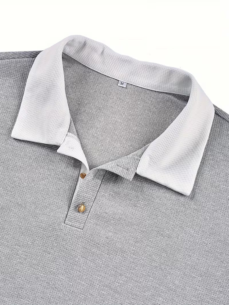 Gennady - Textured Waffle Knit Shirt With Contrast Collar