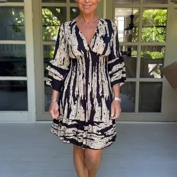 Printed Dress - Elegant Knee-Length