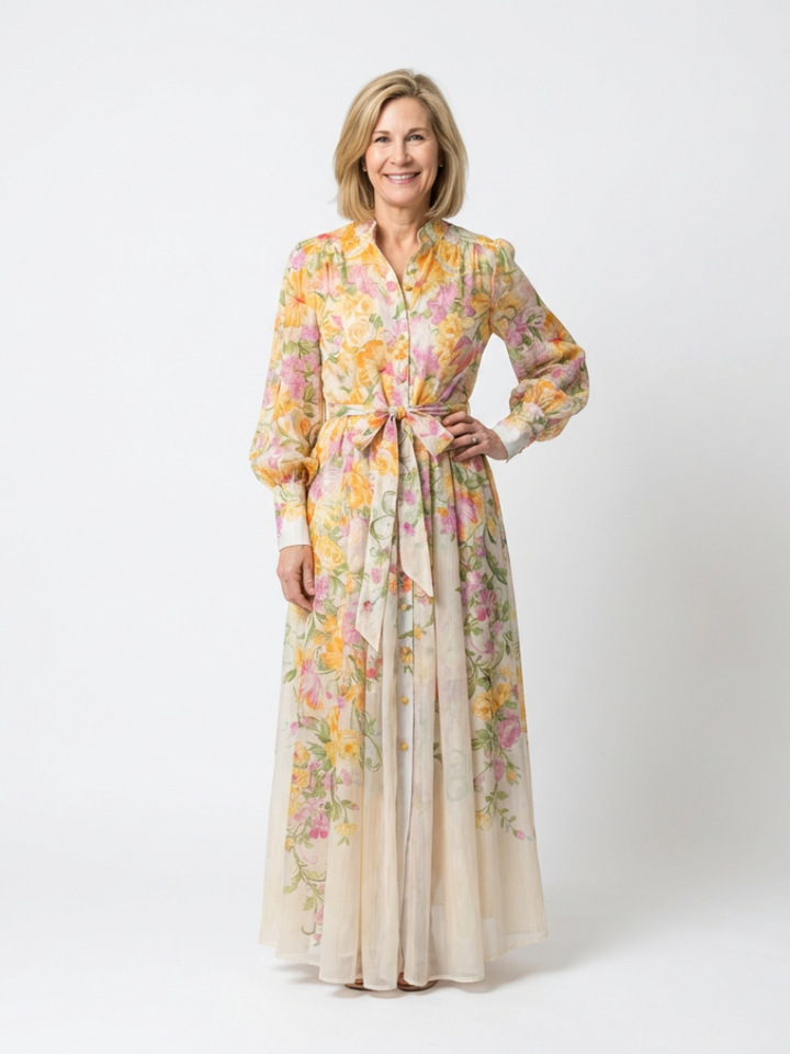 Women's Floral Maxi Dress with Long Sleeves