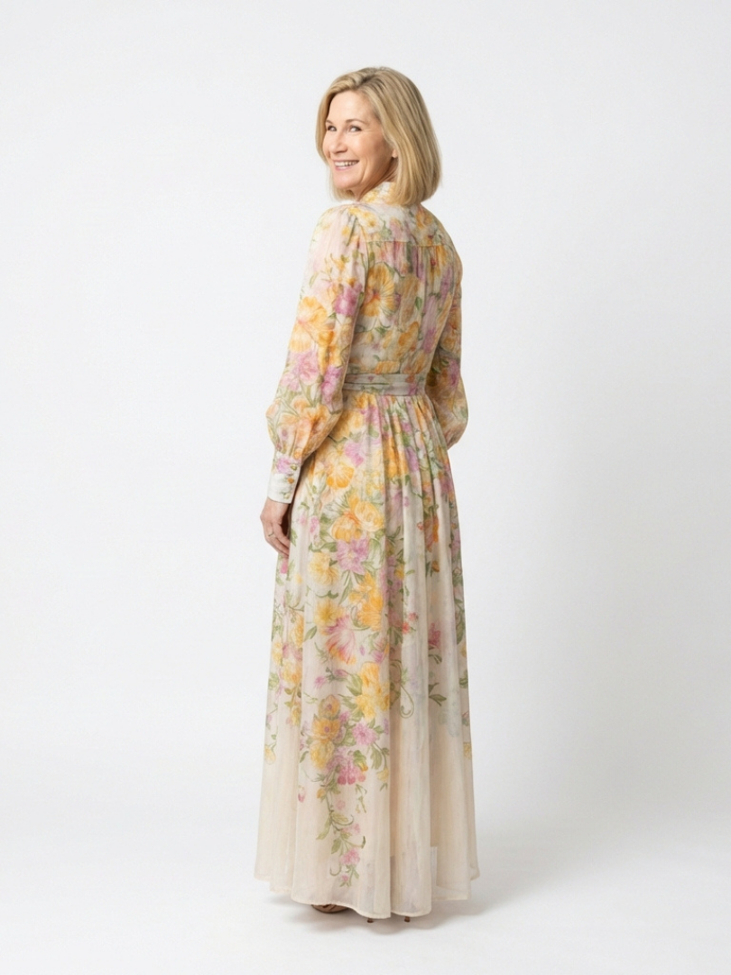 Women's Floral Maxi Dress with Long Sleeves