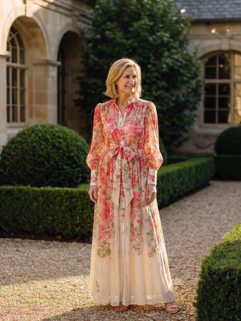 Women's Floral Maxi Dress with Long Sleeves