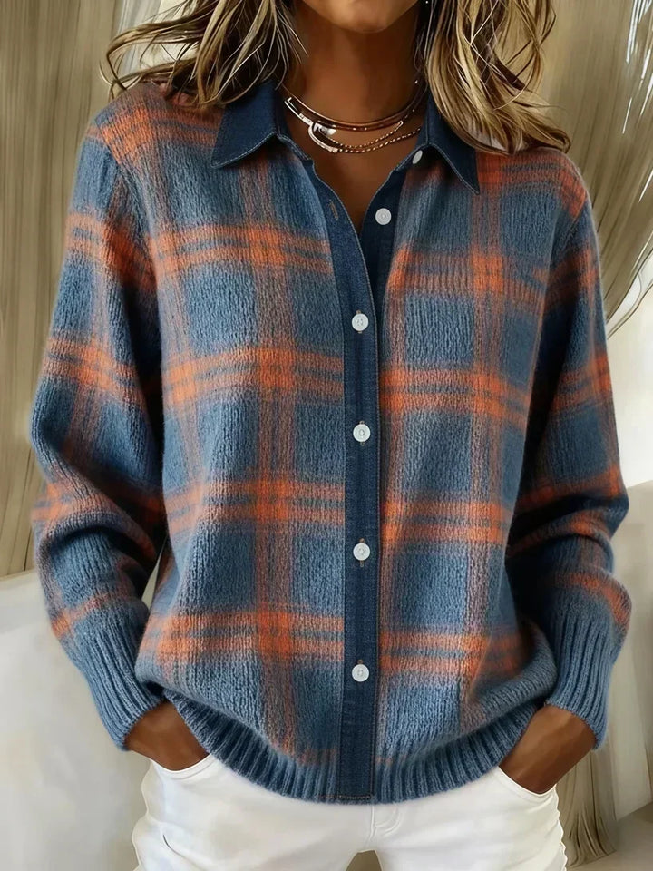 Elvira Checked Cardigan with Collar - Elena Harper