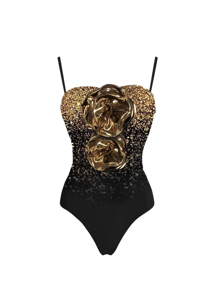 One Shoulder Print and Floral Strapless Set, view 8 - Elena Harper