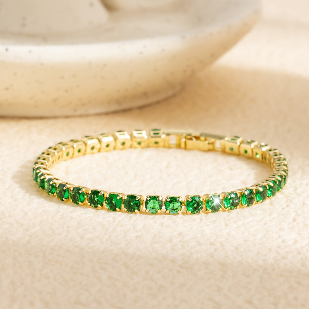 Bohemian Emerald Green Zirconia Gold Plated Tennis Bracelet - Elena Harper