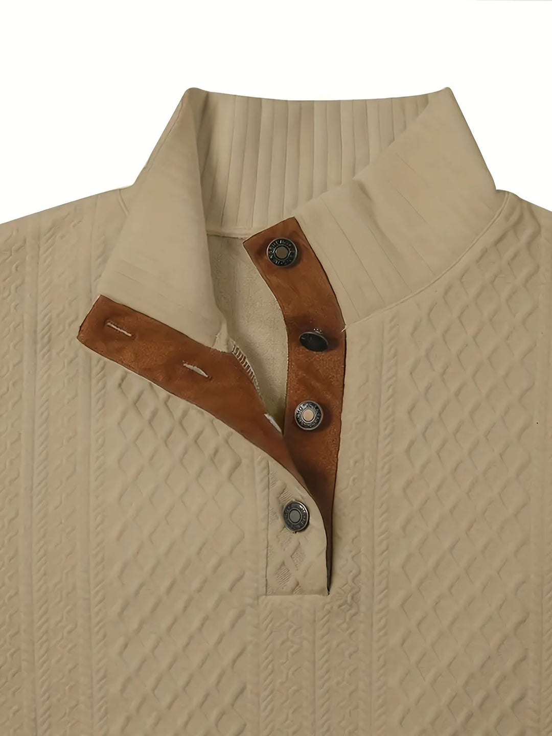 Ronan Stand Collar Button Henley Sweater, view 3 - Elena Harper