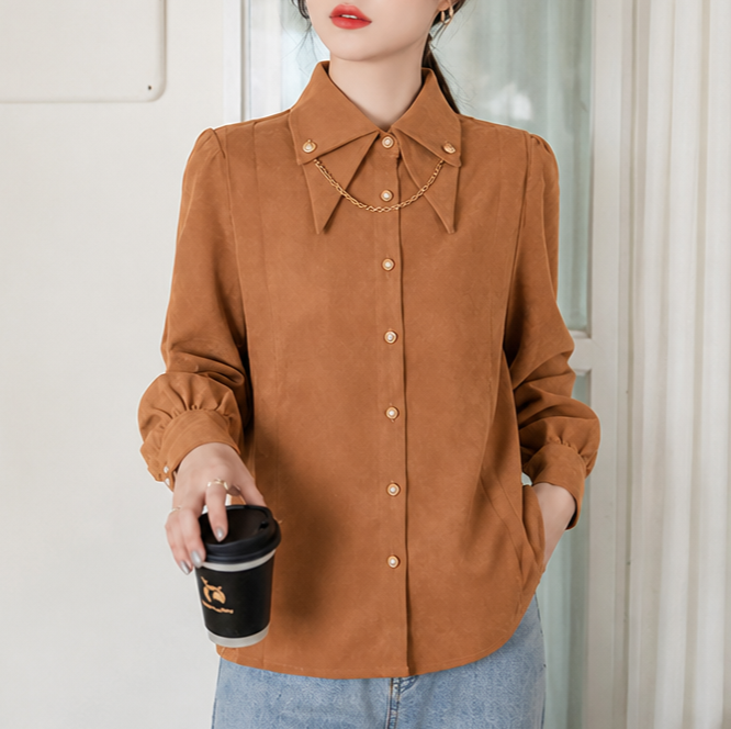 Corduvia Studded Collar Corduroy-Look Shirt With Detachable Chain - Elena Harper