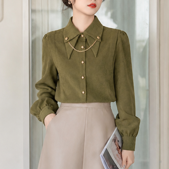 Corduvia Studded Collar Corduroy-Look Shirt With Detachable Chain - Elena Harper