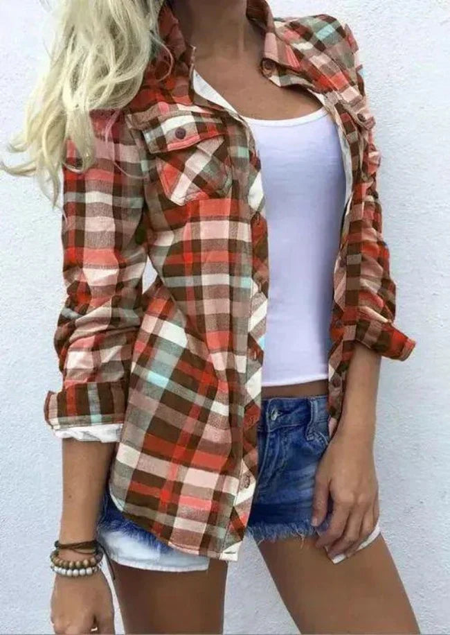 Marlene Elegant Checked Blouse, view 5 - Elena Harper