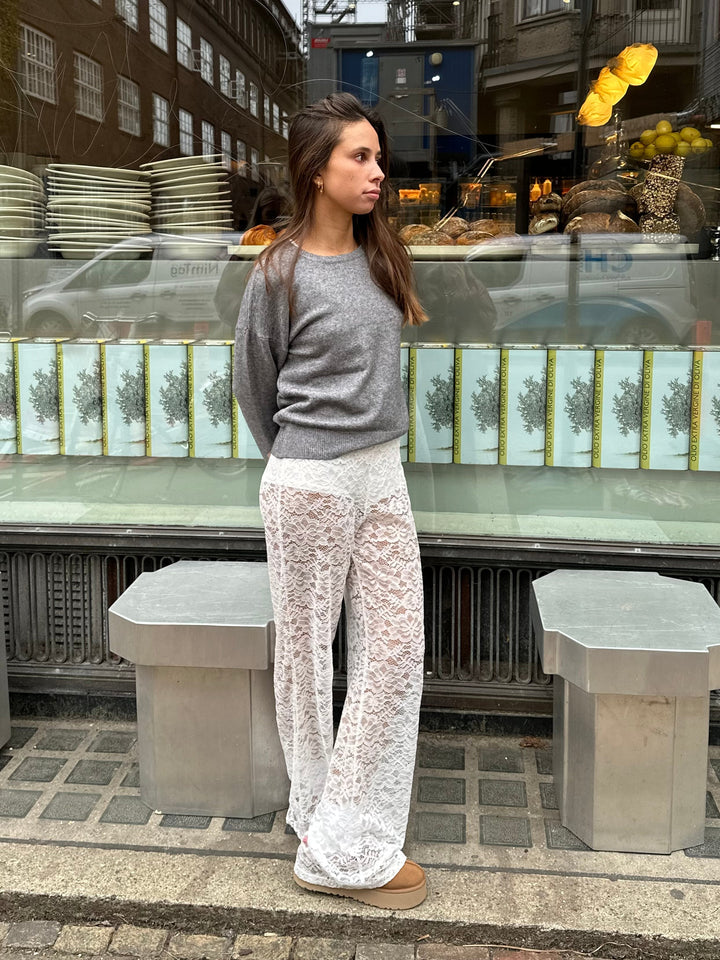 Flared Pants for Women with Lace Floral Pattern and Elastic Waist