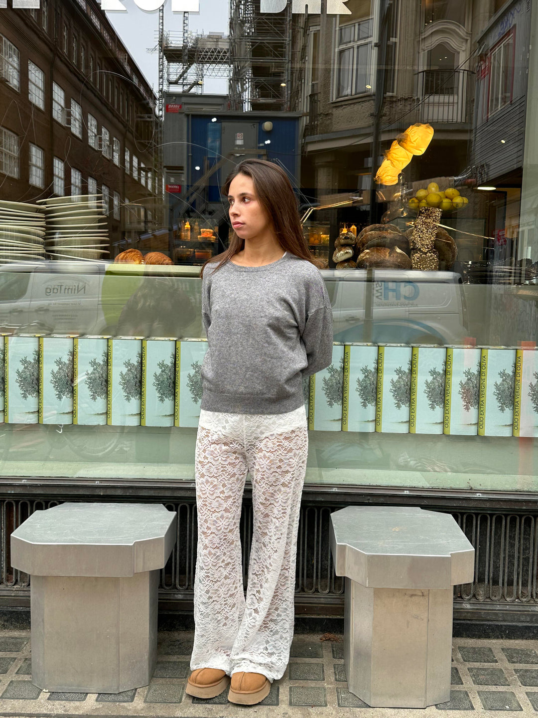 Flared Pants for Women with Lace Floral Pattern and Elastic Waist