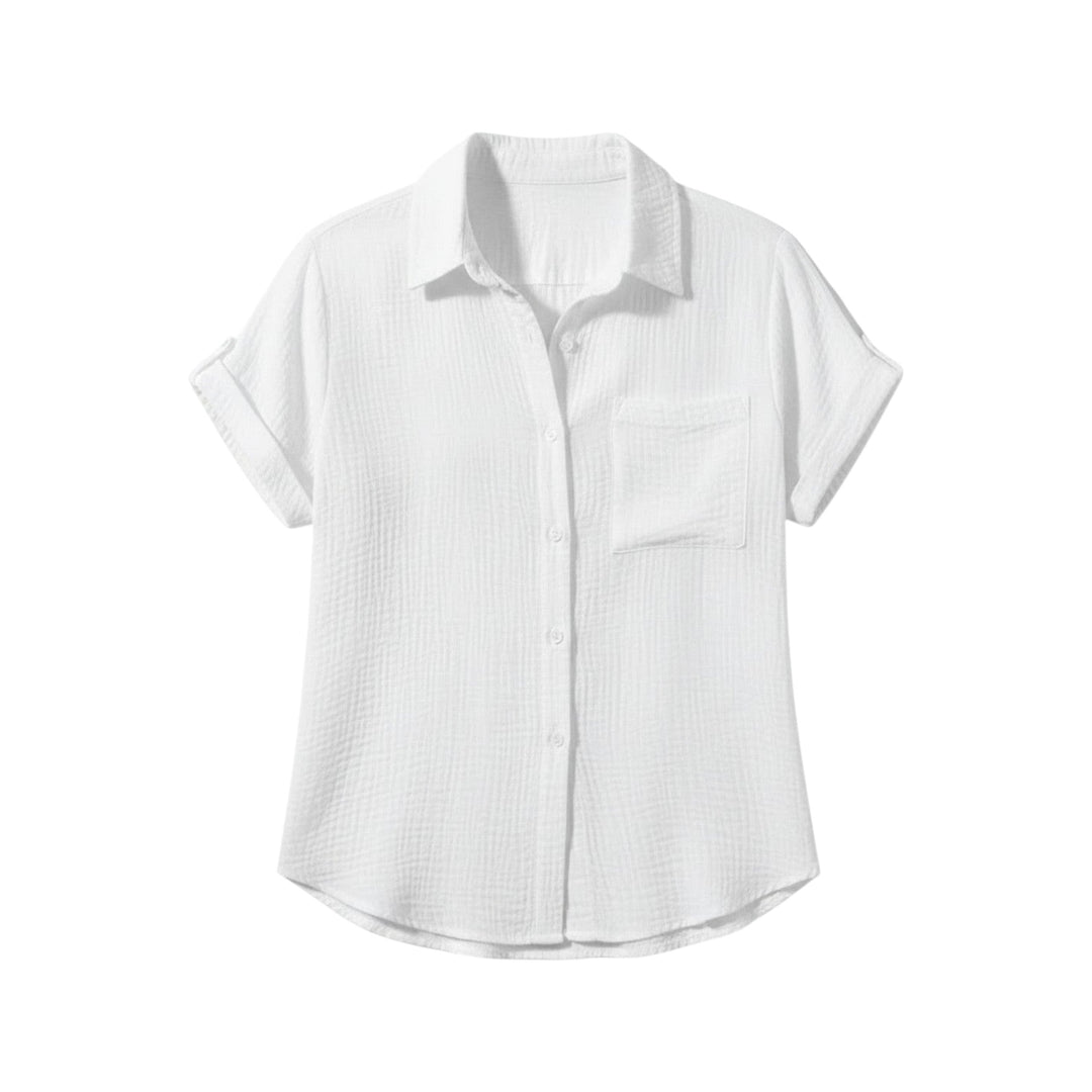 Women's Summer Button-Up Blouse with Short Sleeves – Lightweight Casual Top