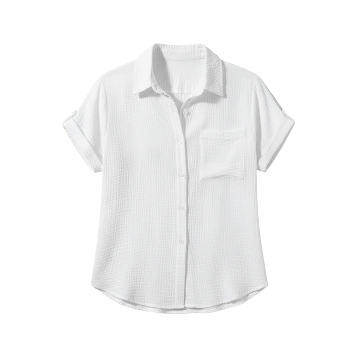 Women's Summer Button-Up Blouse with Short Sleeves – Lightweight Casual Top