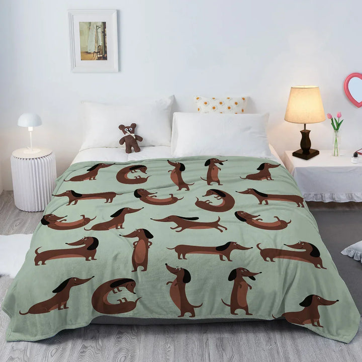 Fleece Blanket | Soft Flannel | Dachshund Print | Sofa and Bed