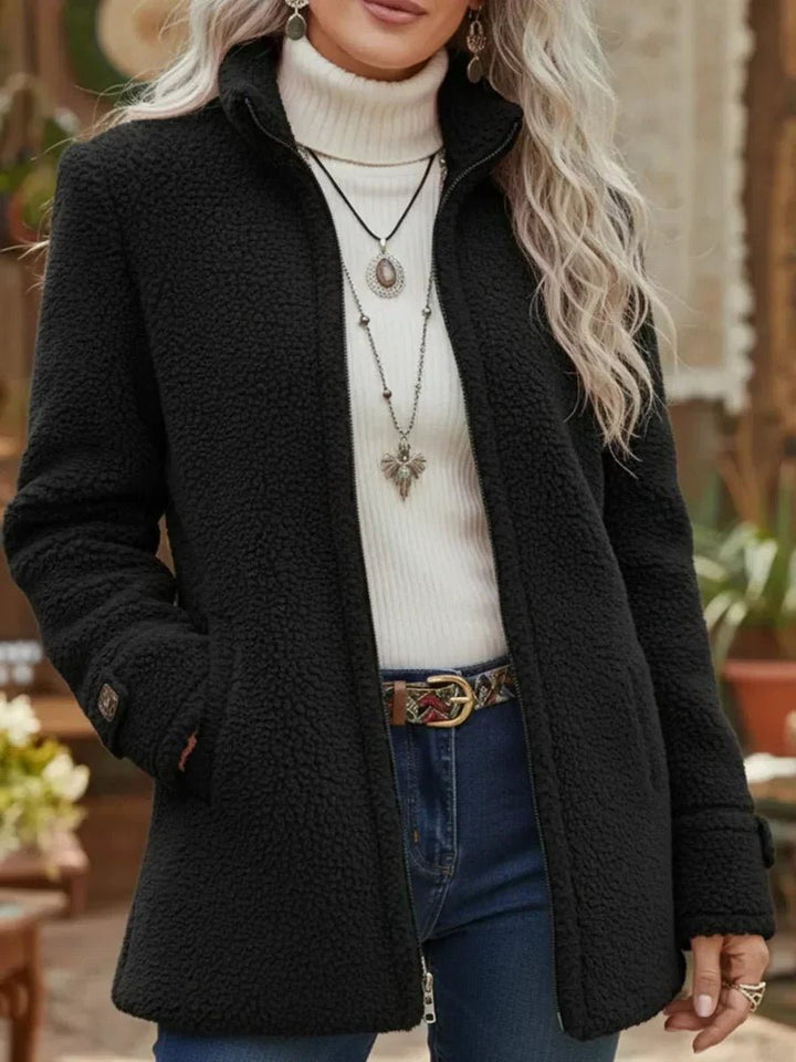 Fleece Winter Jacket with Stand-Up Collar for Women