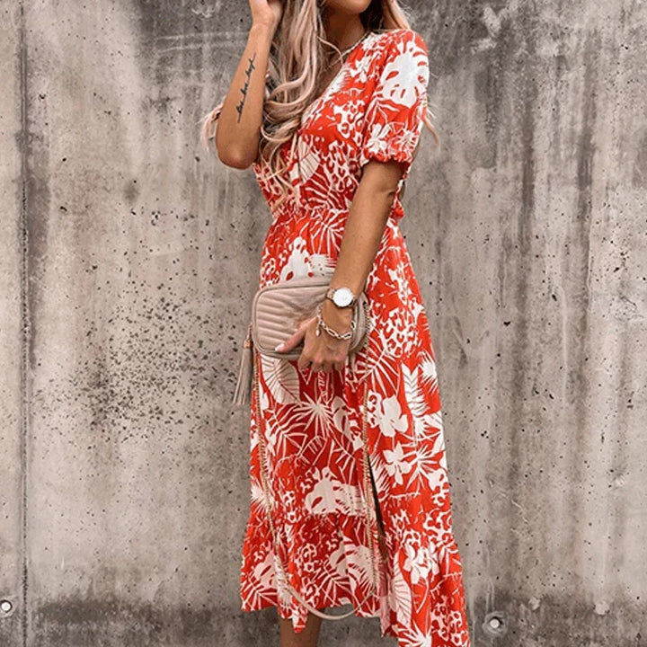 Women's Floral Button-Front Maxi Dress with Side Slit