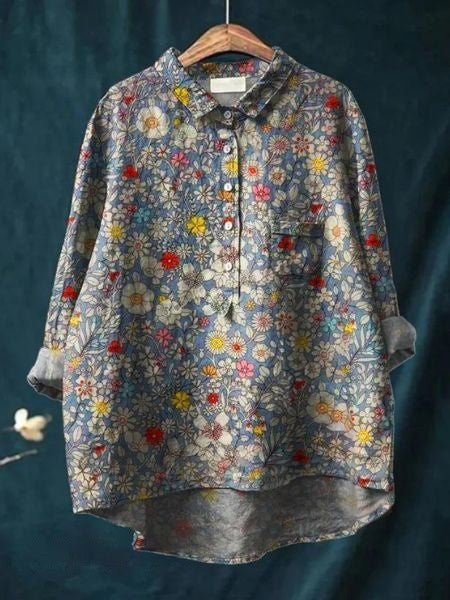 Bella | Women's Floral Button Front Pocket Blouse