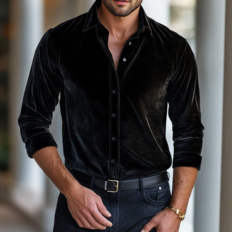 Velvet Shirt with Long Sleeves for Men