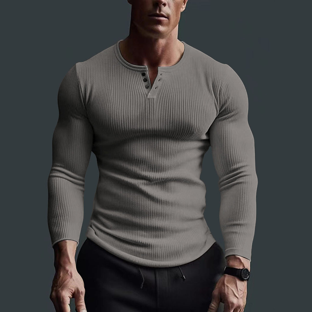 Men's Henley Shirt | Knitted & Stretch | Long Sleeve | Casual Spring Style