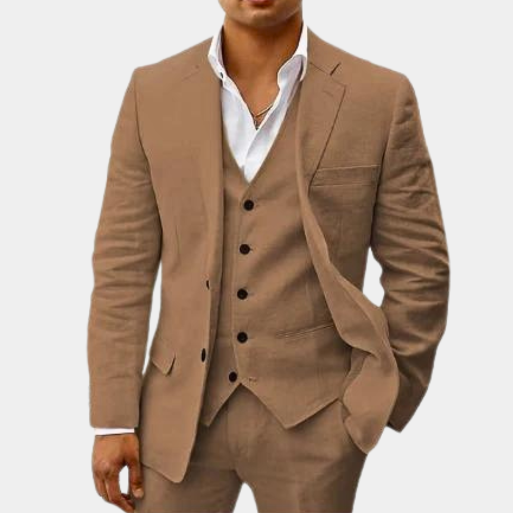 Men's Linen Suit 3-Piece Classic & Breathable Wedding & Summer Look, view 2 - Elena Harper