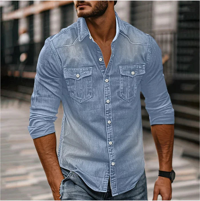 Men's Modern Slim Denim Shirt – Elegant Rugged Style