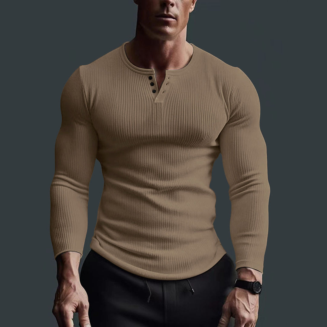Men's Henley Shirt | Knitted & Stretch | Long Sleeve | Casual Spring Style
