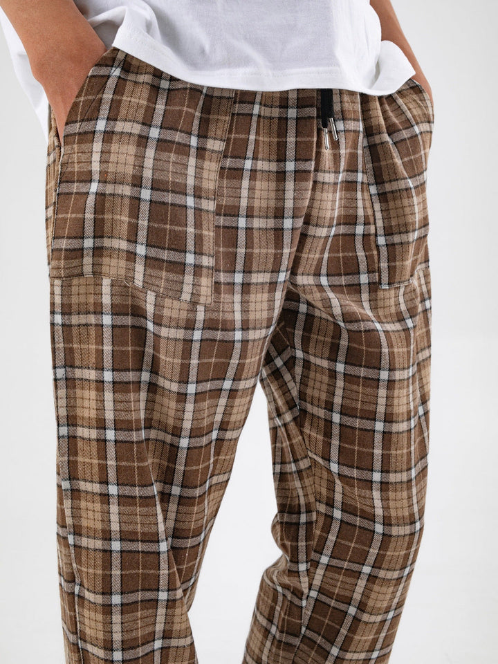Men's Checked Trousers | Brown & Trendy | Drawstring & Comfortable Fit | Spring & Autumn
