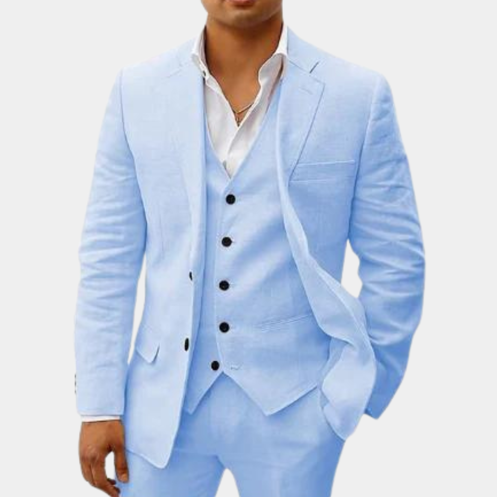 Men's Linen Suit 3-Piece Classic & Breathable Wedding & Summer Look, view 4 - Elena Harper