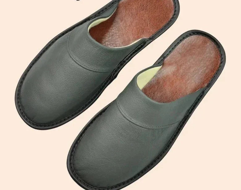 Men's Leather Slippers Comfortable Leather Slip-Ons for Daily Use, view 2 - Elena Harper