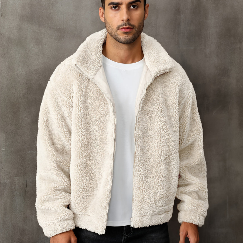 Winter Jacket for Men | Warm Jacket with Fur Lining | Zipper & Stand-Up Collar