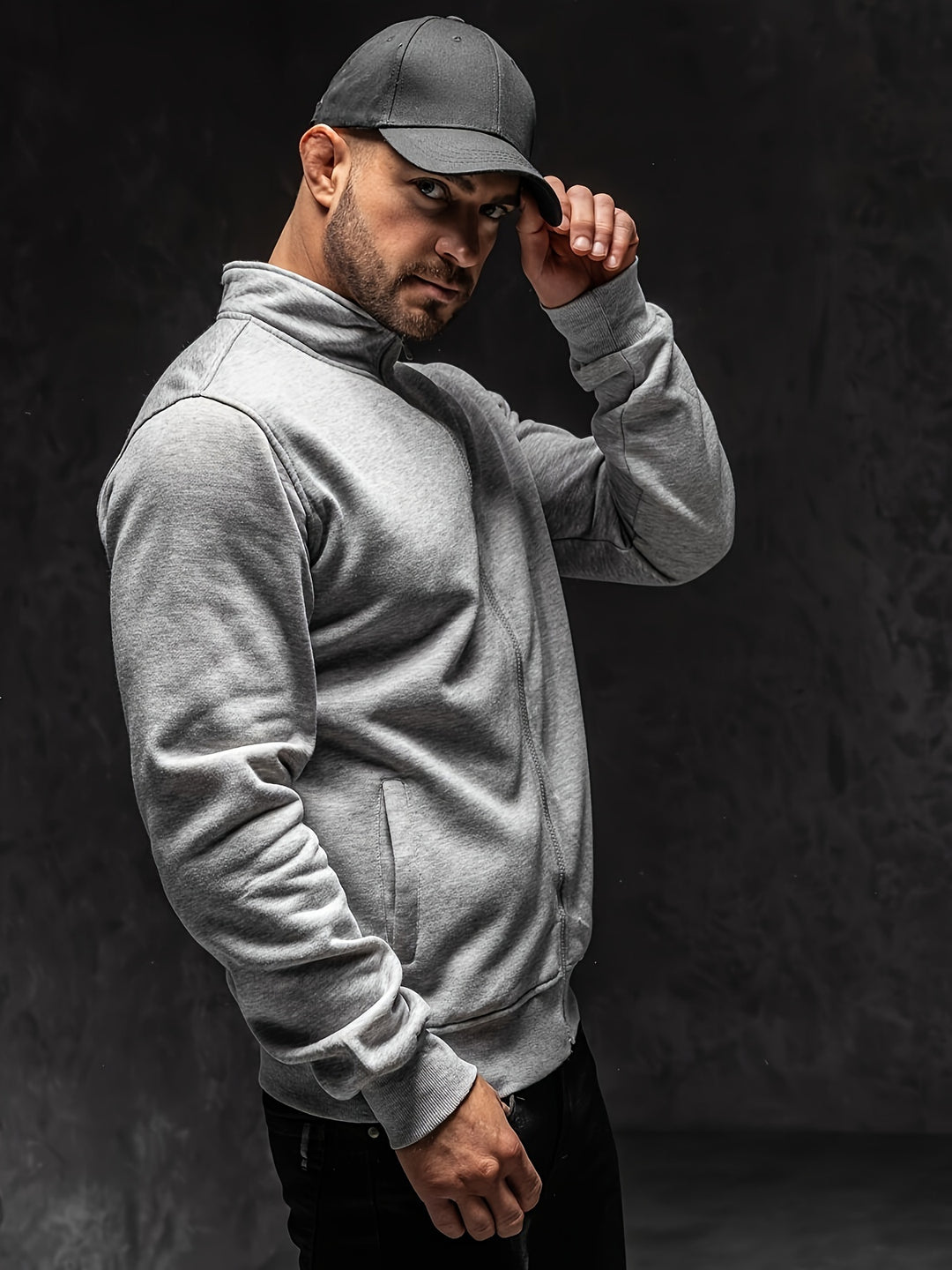 Men's Sweatshirt Fleece Lined Zipper & Collar Casual & Warm, view 6 - Elena Harper