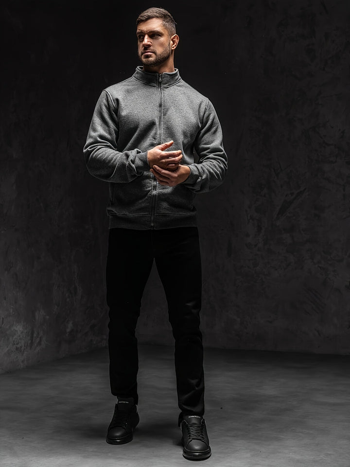 Men's Sweatshirt Fleece Lined Zipper & Collar Casual & Warm, view 5 - Elena Harper