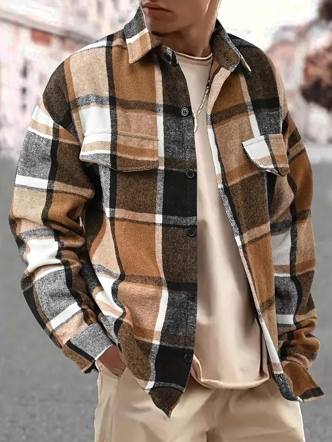 Men's Shirt Jacket Classic Checked Casual & Comfortable Spring & Autumn, view 2 - Elena Harper