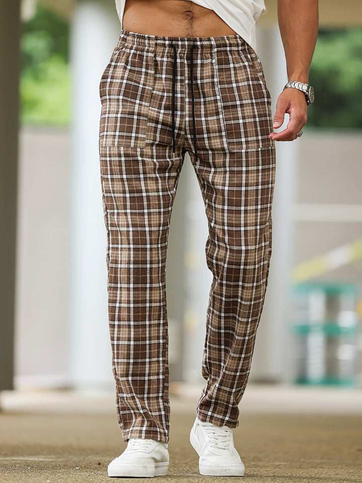 Men's Checked Trousers | Brown & Trendy | Drawstring & Comfortable Fit | Spring & Autumn