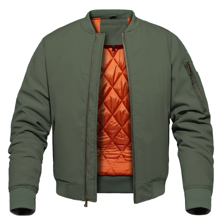Winter Jacket Men Classic Bomber Jacket With Zipper & Stand-Up Collar, view 7 - Elena Harper