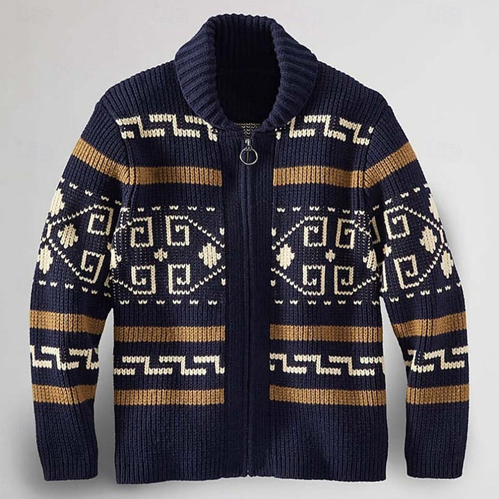 Sawyer Patterned Zip Cardigan, view 2 - Elena Harper
