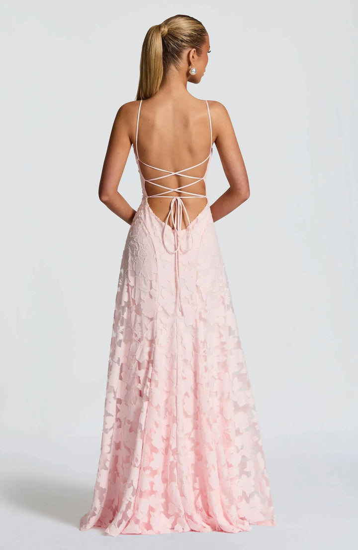 Blush Maevy™ elegant maxi dress by Emma & Rose Cape Town, flowing fabric and stylish design, perfect for formal occasions