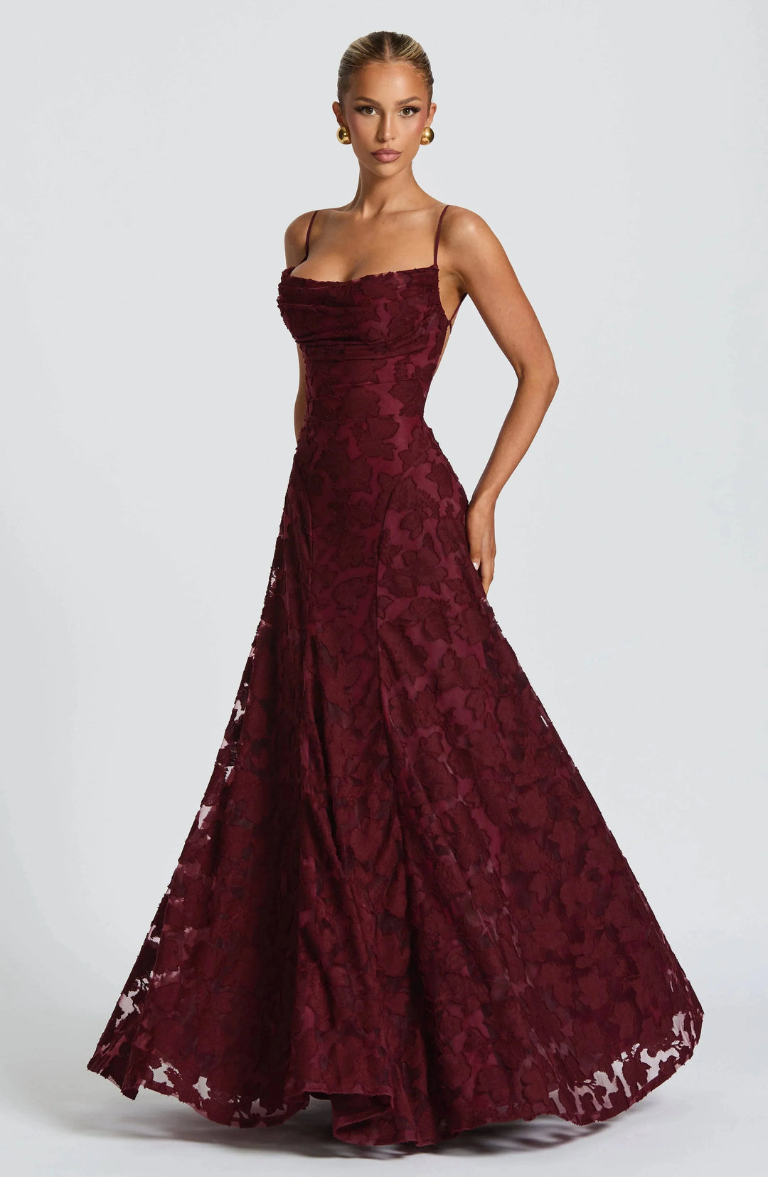 Emma & Rose Cape Town Maevy™ elegant cherry red maxi dress with flowing fabric and stylish design, perfect for formal occasions.